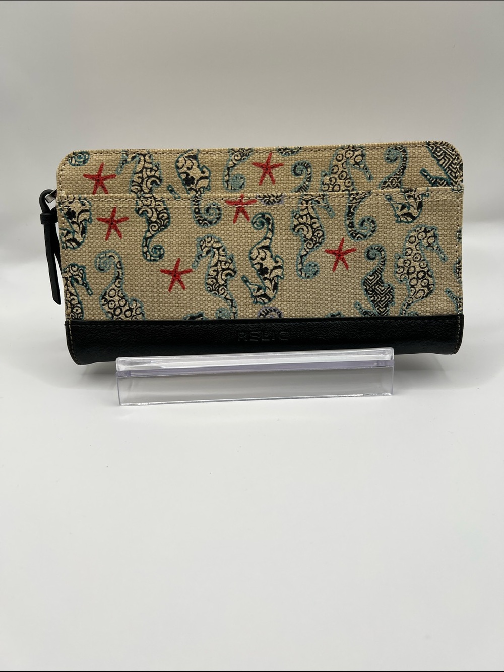 Relic Beige Seahorse & Red Starfish Zip-Around Wallet with Black Trim